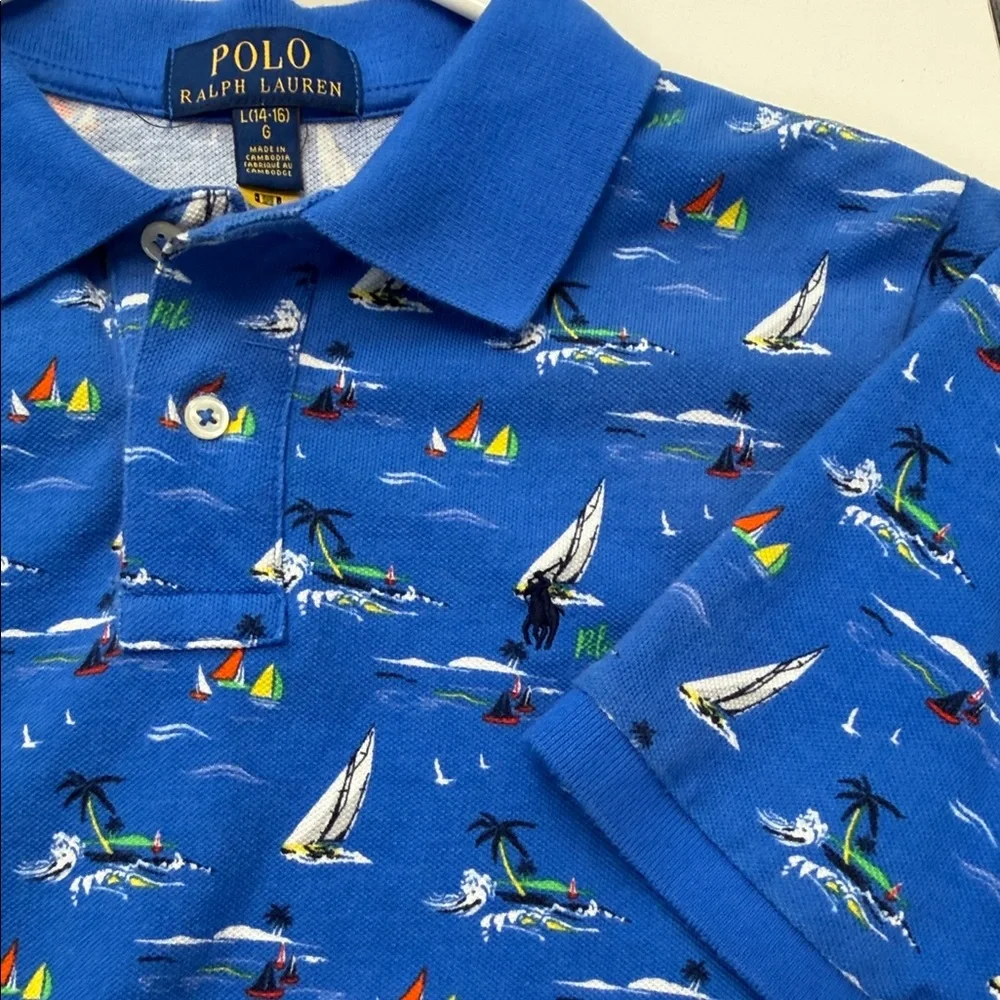 Boy's Polo Ralph Lauren Blue Nautical‎ Print Polo Shirt - Picture 7 of 8